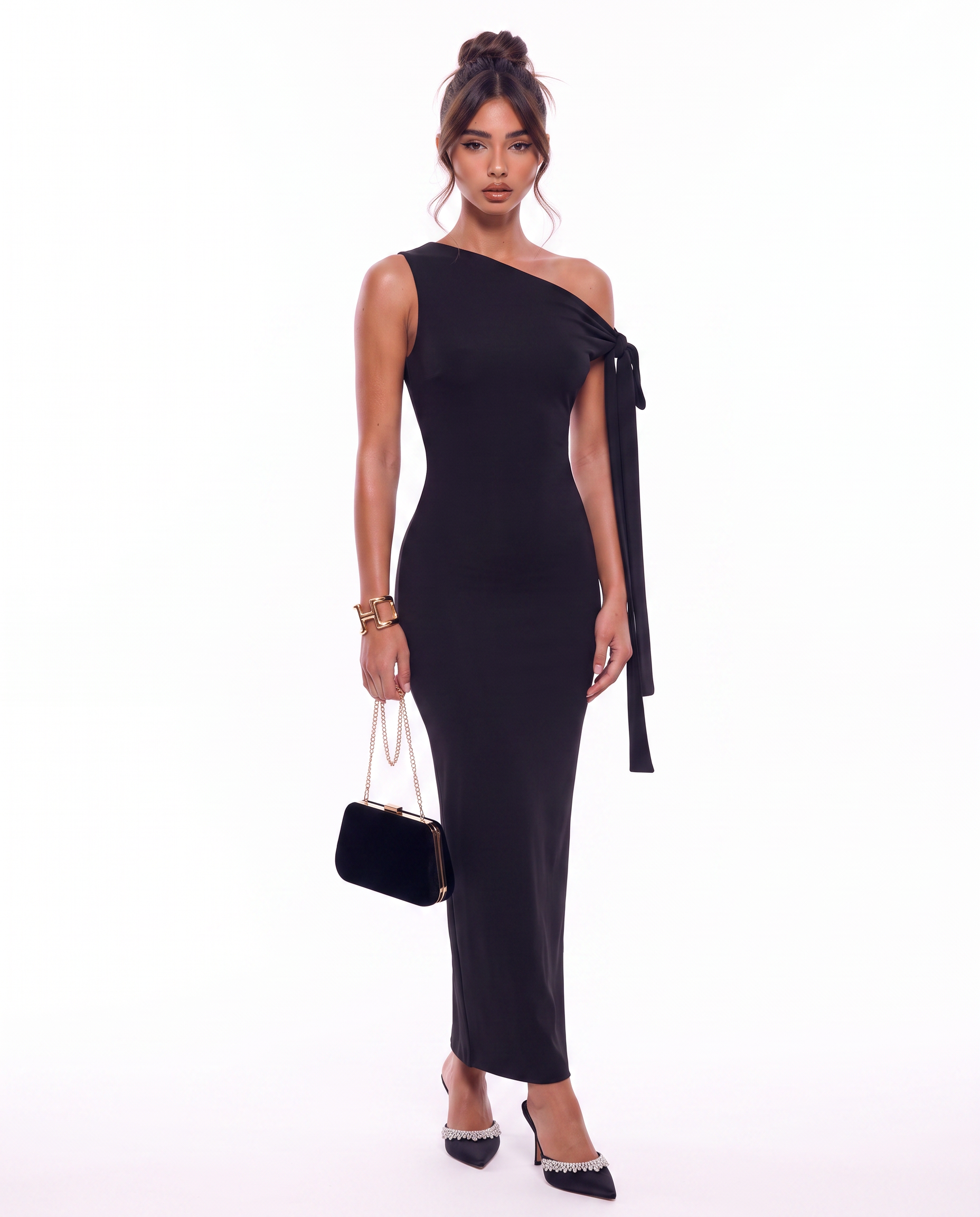 One-Shoulder Bow Midi Dress