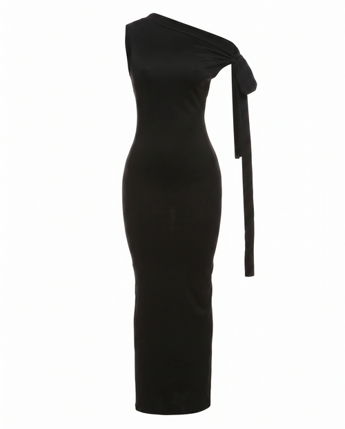 One-Shoulder Bow Midi Dress