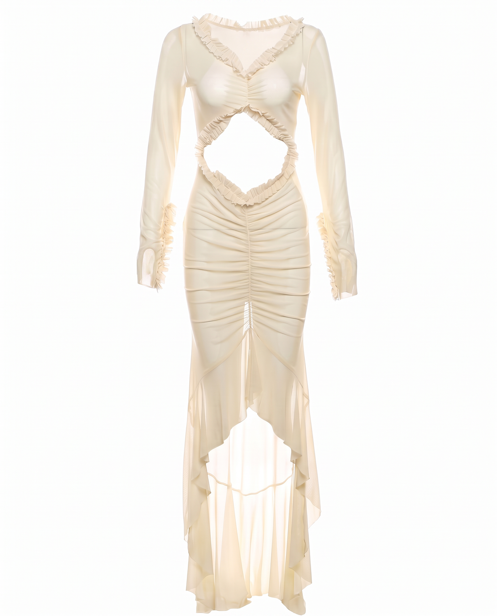 Ruffle-Trim Mesh Dress