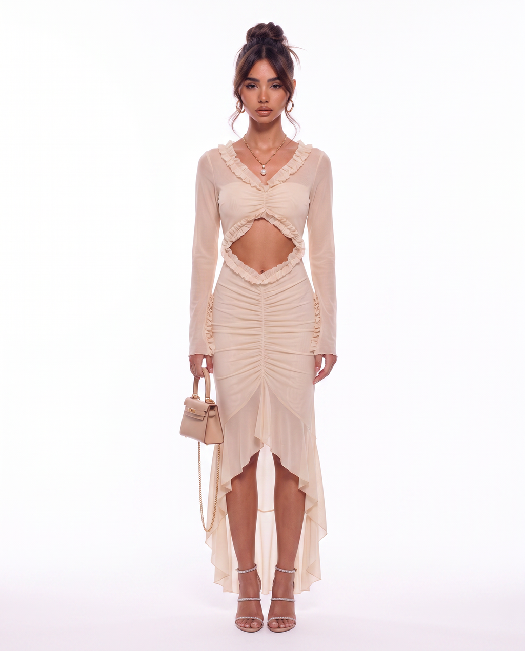 Ruffle-Trim Mesh Dress