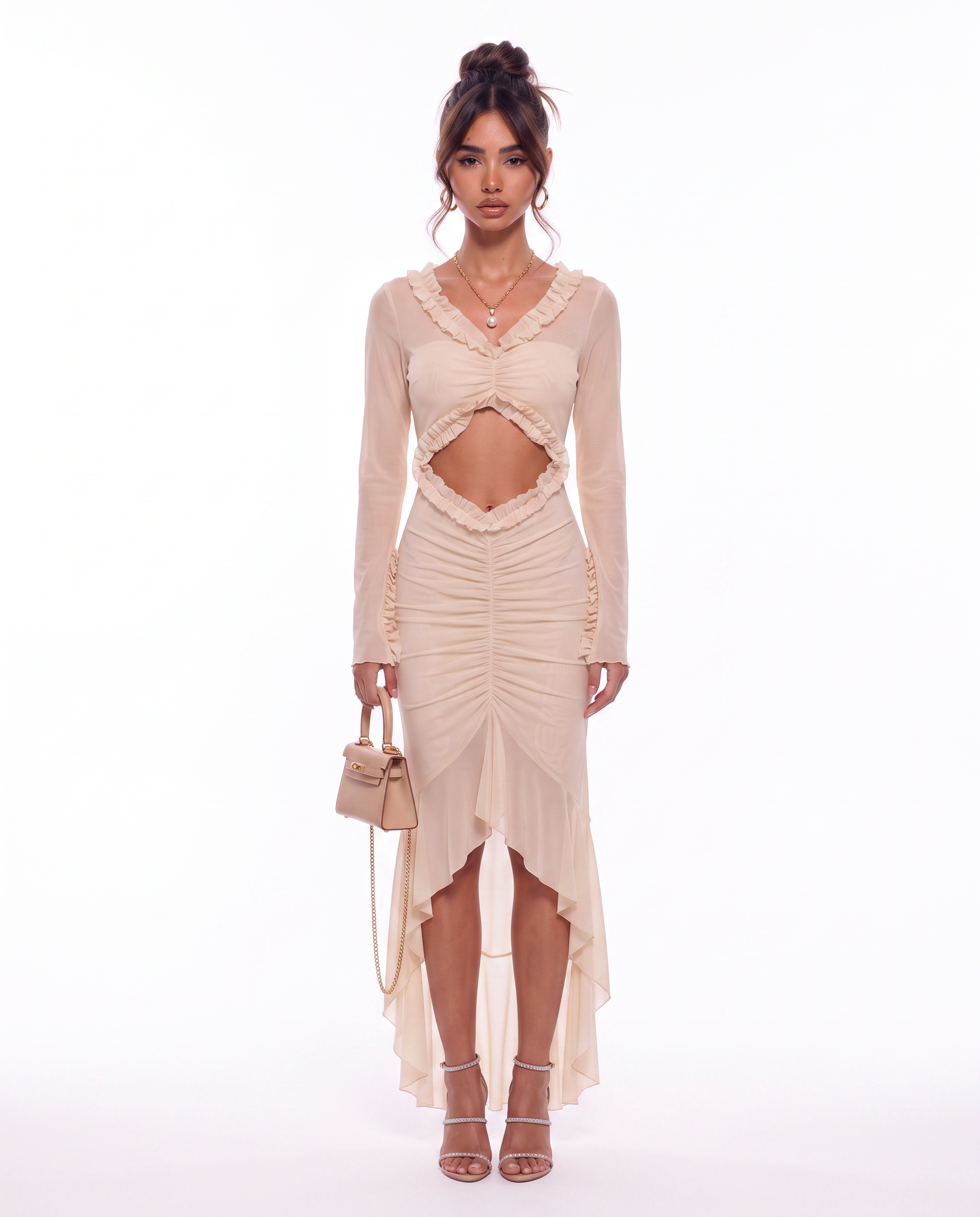 Ruffle-Trim Mesh Dress