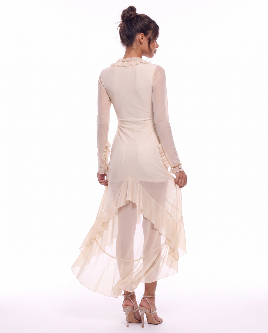 Ruffle-Trim Mesh Dress