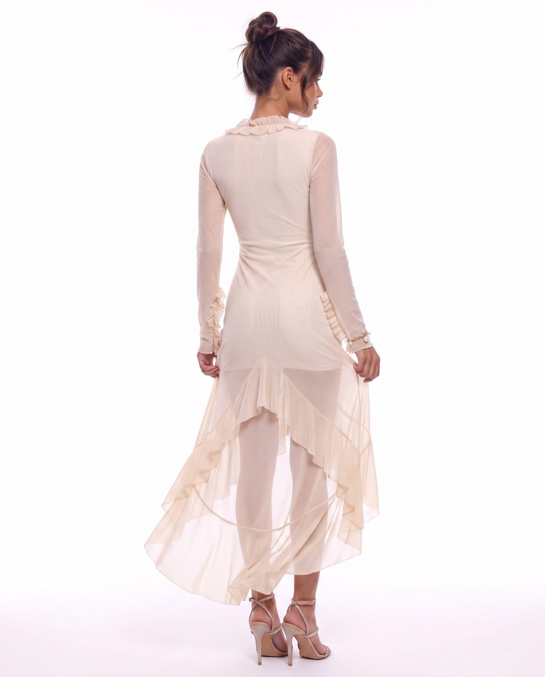 Ruffle-Trim Mesh Dress