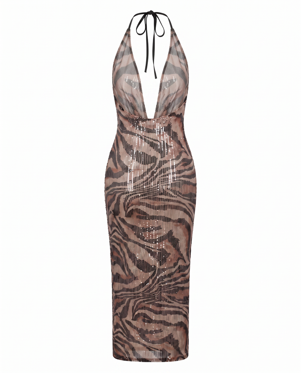 Sequin Leopard Halter Maxi Dress