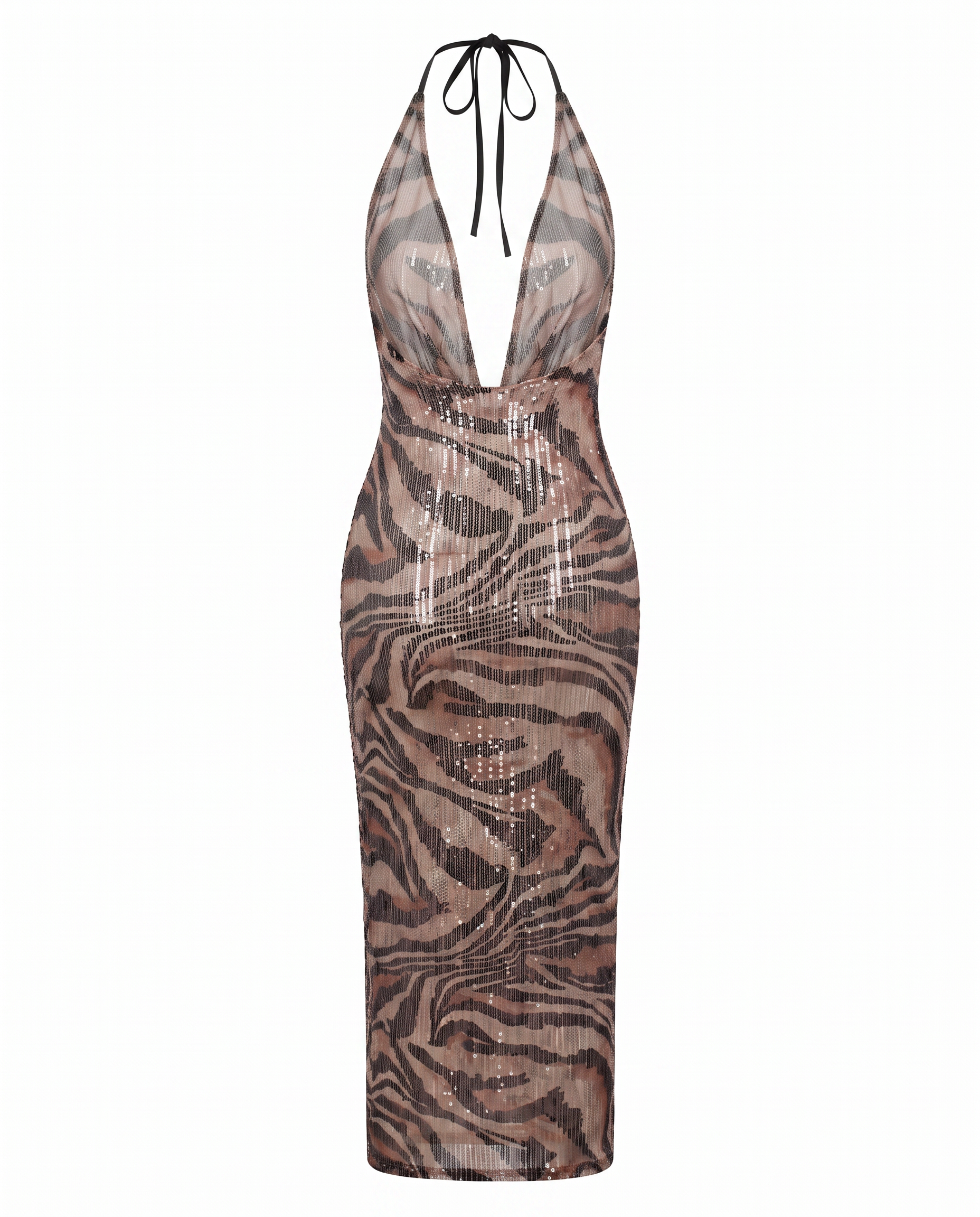 Sequin Leopard Halter Maxi Dress
