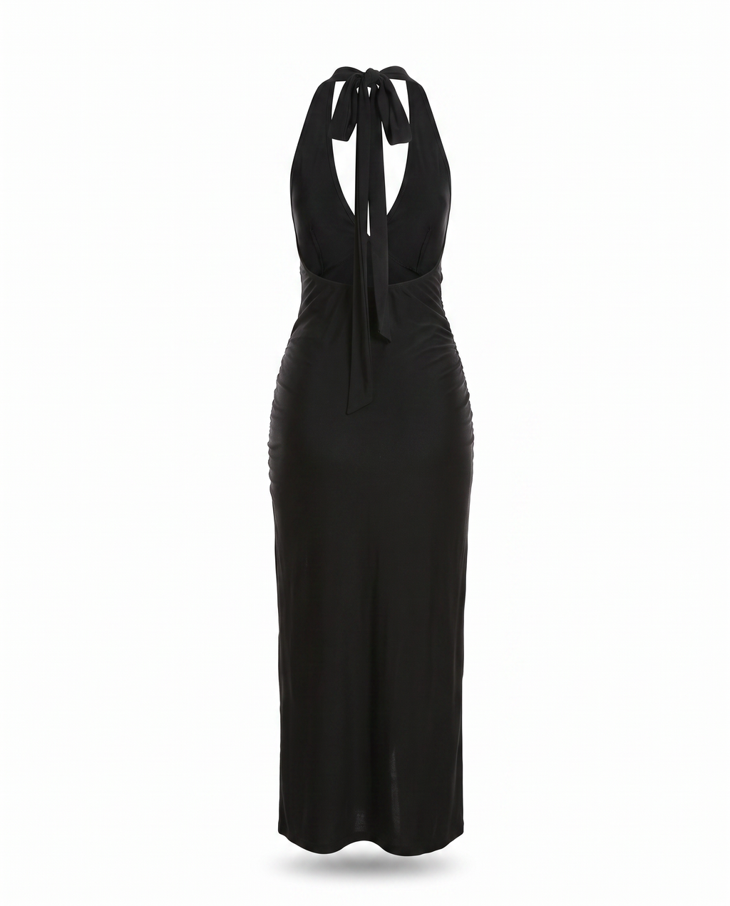 Ruched Halter Slit Dress