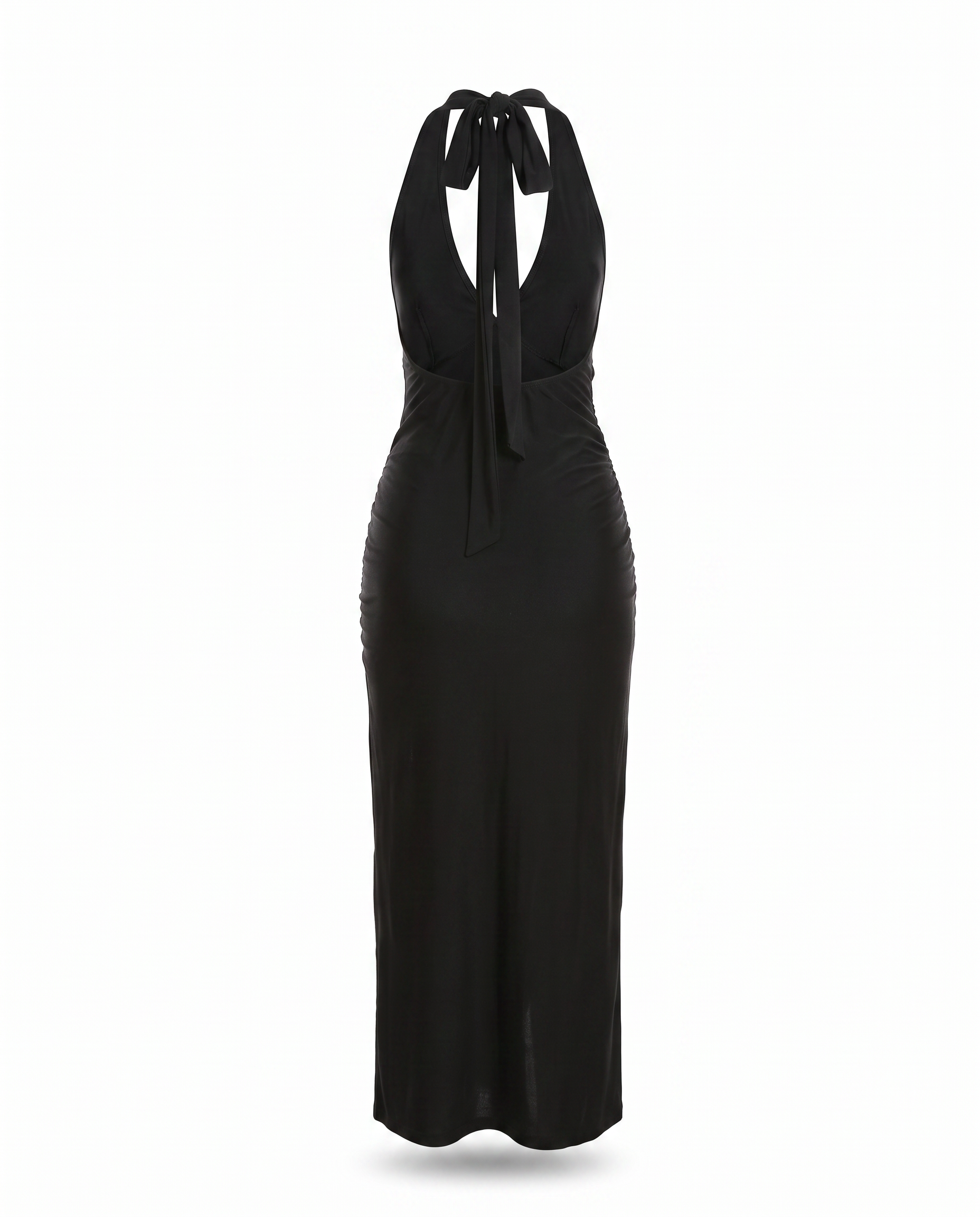 Ruched Halter Slit Dress