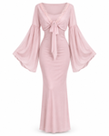 Lantern-Sleeve Tie-Front Maxi Dress