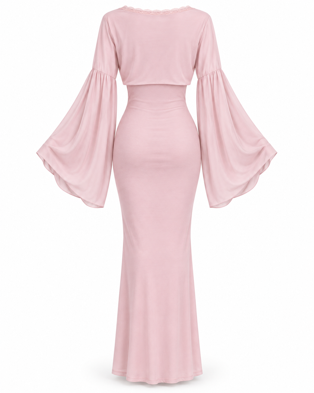 Lantern-Sleeve Tie-Front Maxi Dress