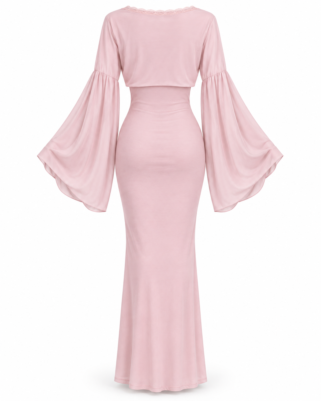 Lantern-Sleeve Tie-Front Maxi Dress