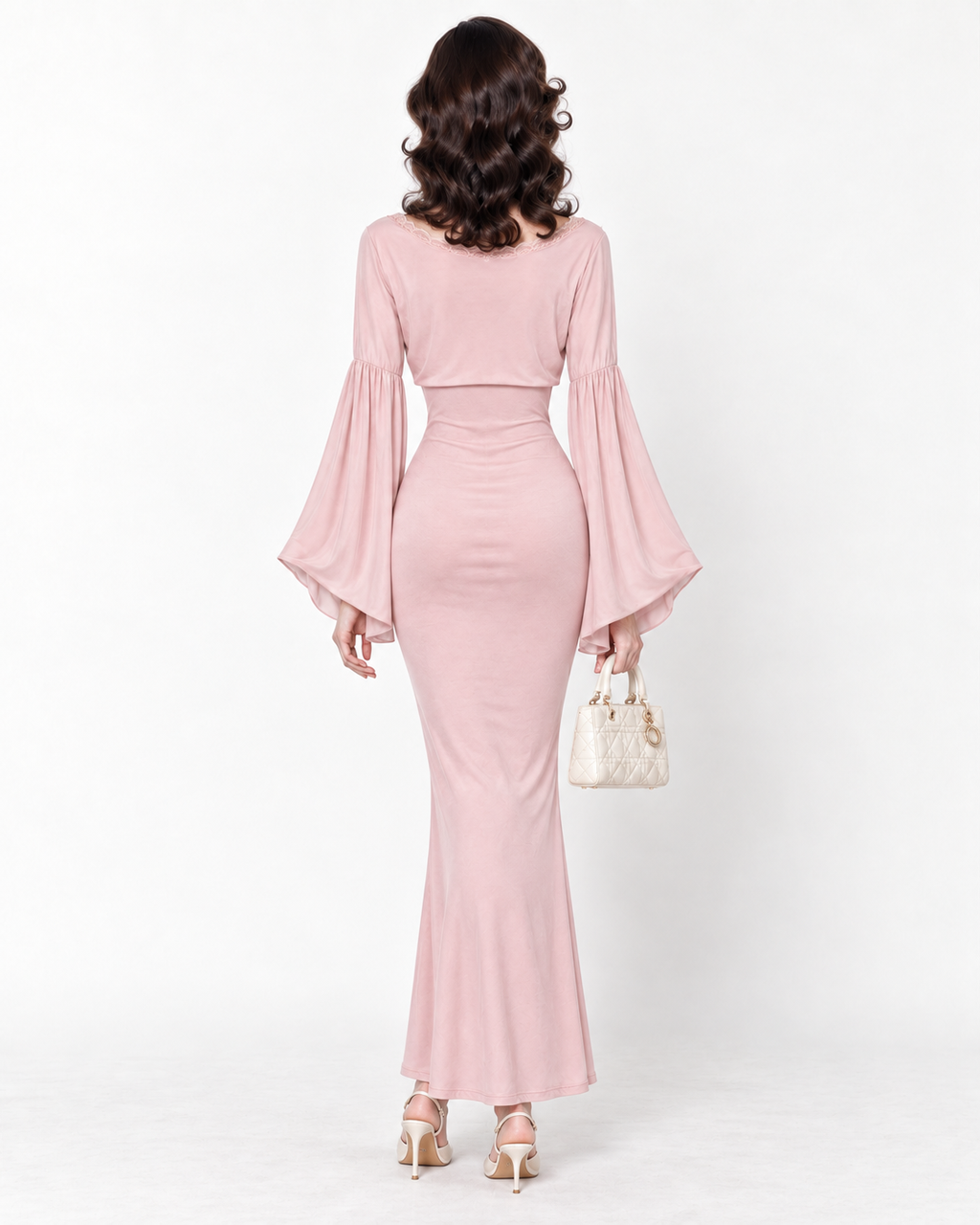 Lantern-Sleeve Tie-Front Maxi Dress