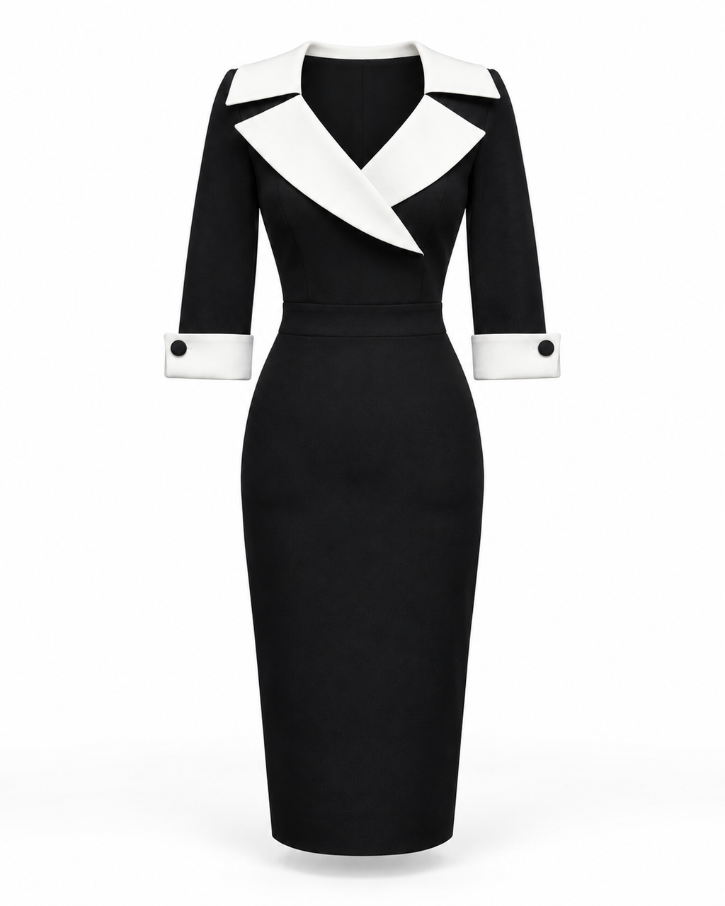 Contrast-Collar Sheath Dress