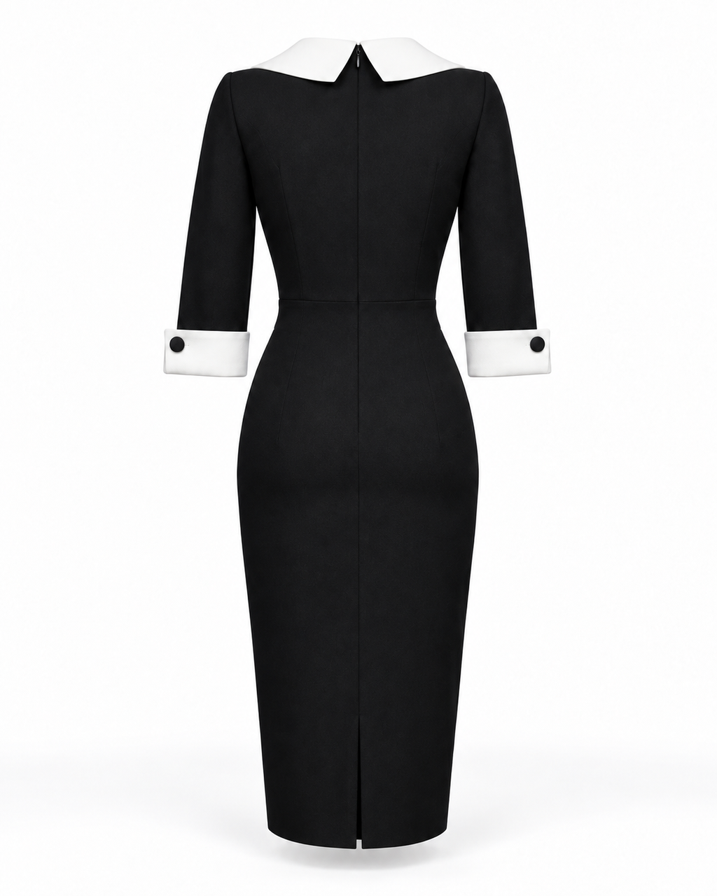 Contrast-Collar Sheath Dress