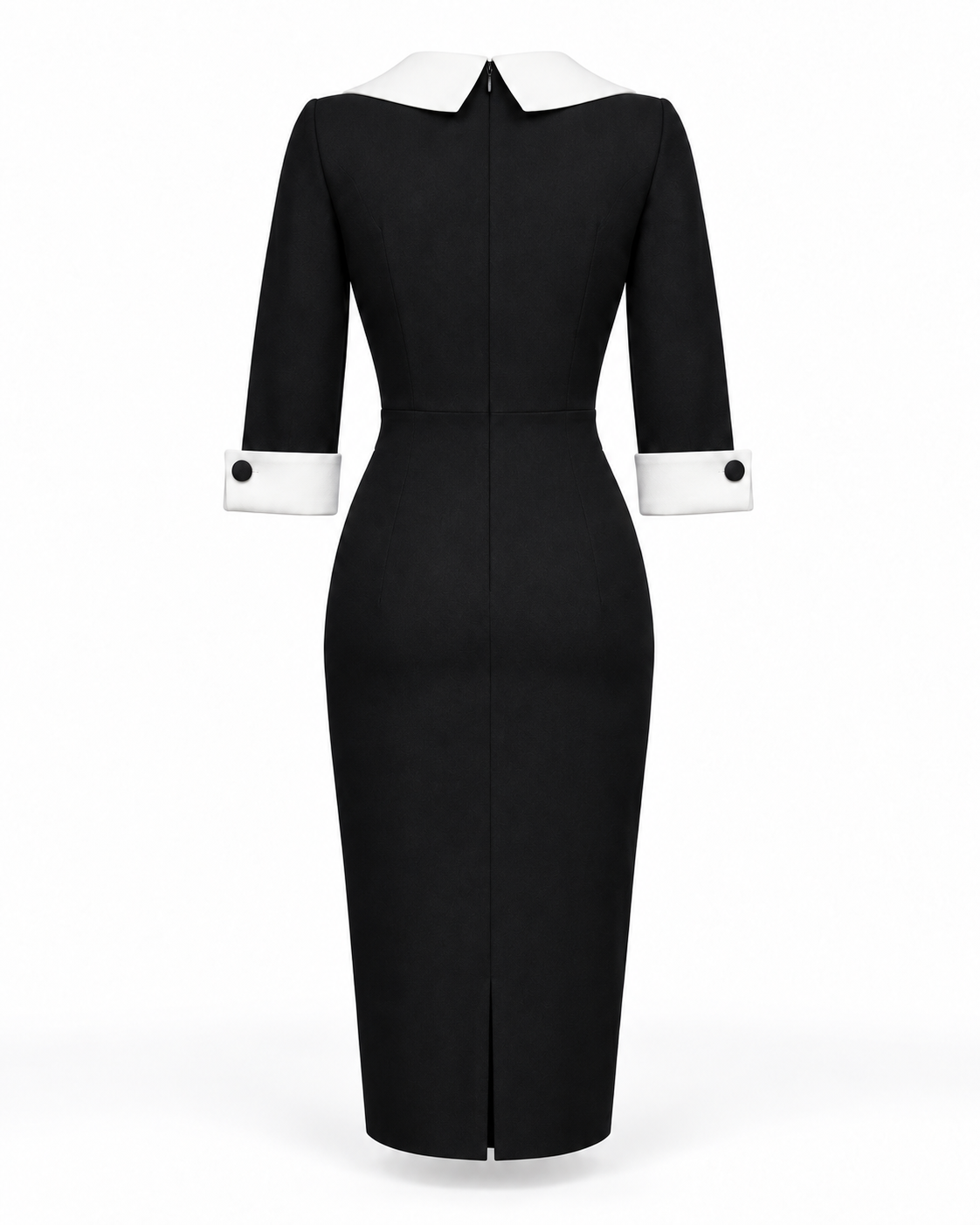 Contrast-Collar Sheath Dress