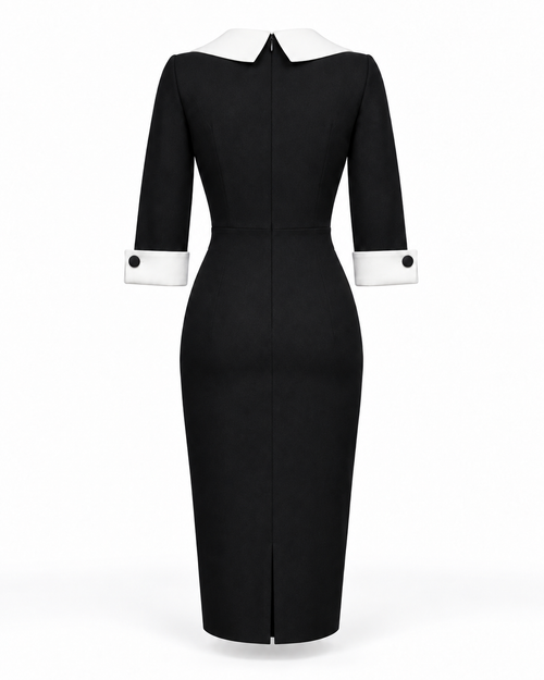 Contrast-Collar Sheath Dress