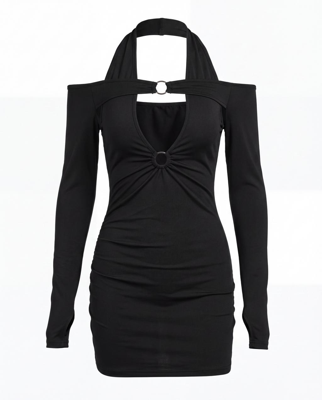 O-Ring Cutout Knit Dress — Black