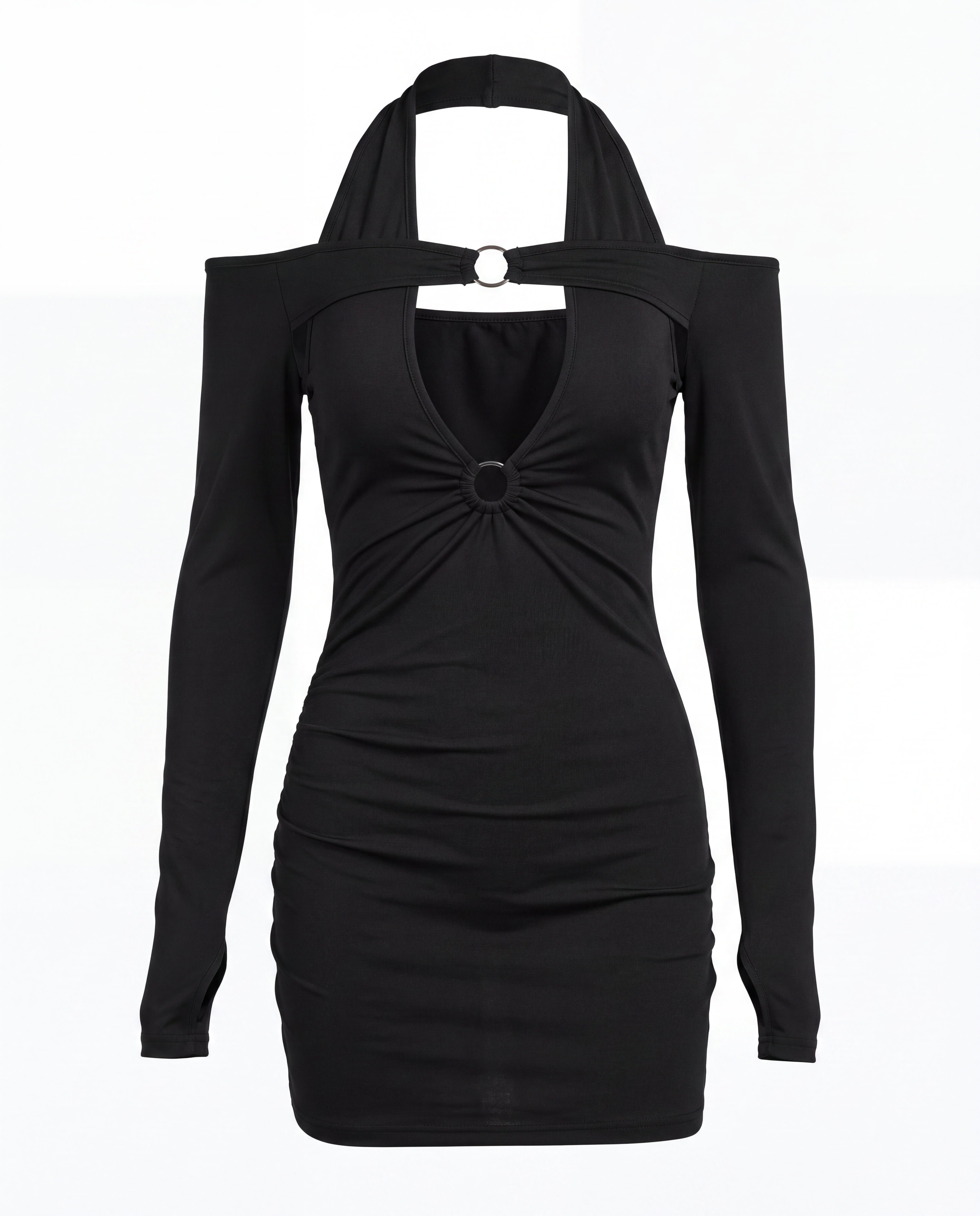 O-Ring Cutout Knit Dress — Black