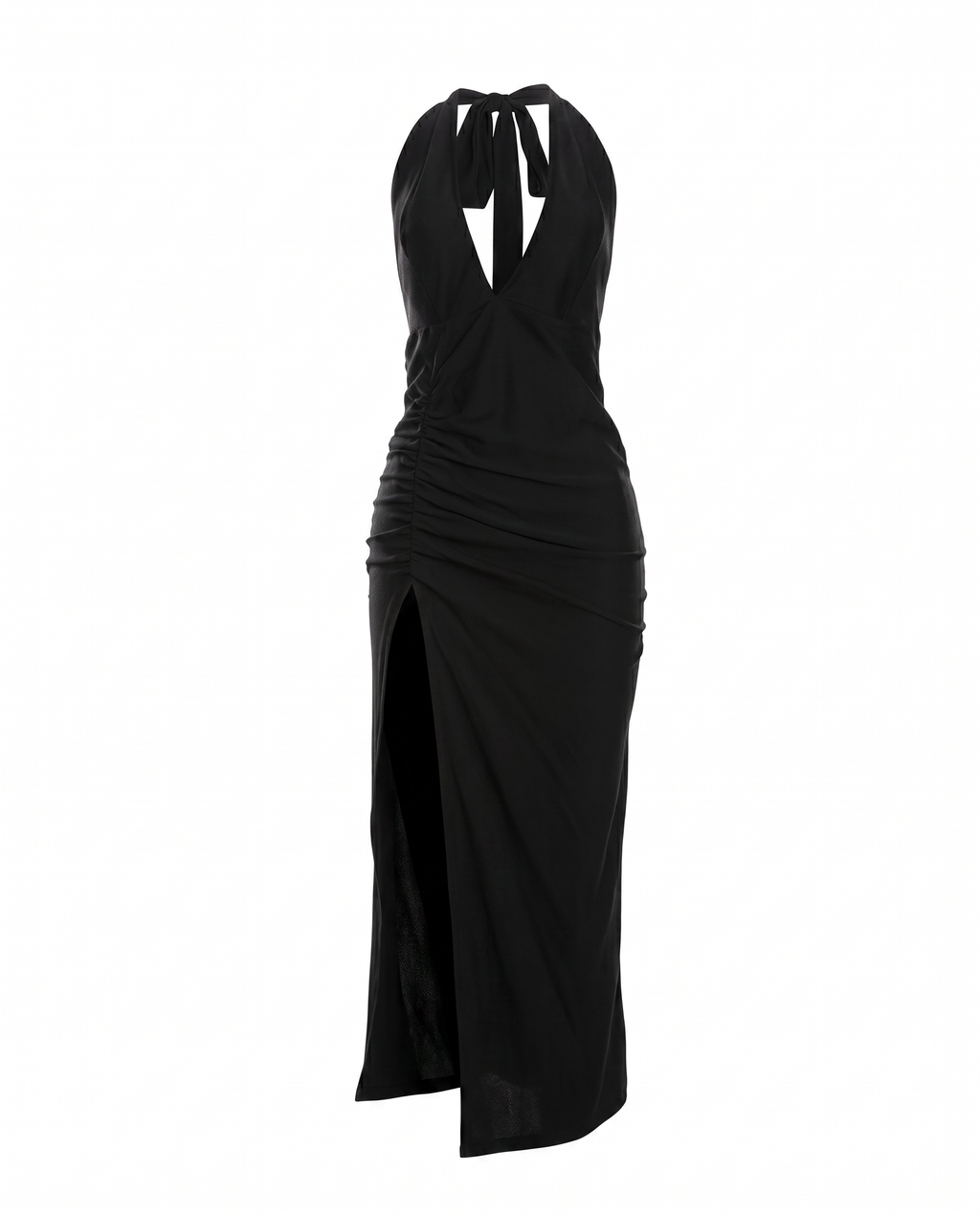 Ruched Halter Slit Dress