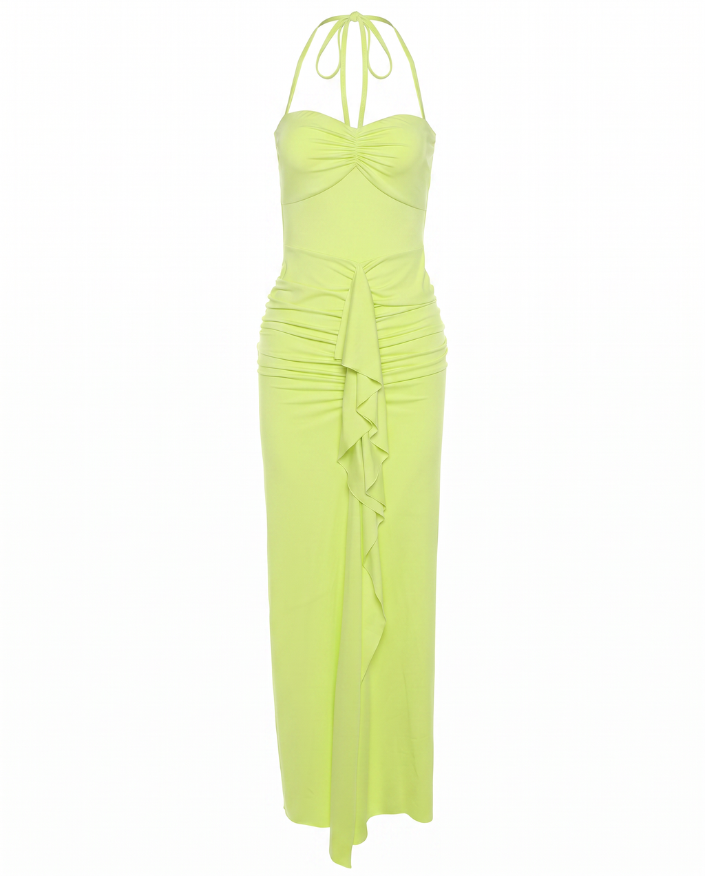 Ruffle-Trim Halter Maxi Dress