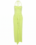 Ruffle-Trim Halter Maxi Dress
