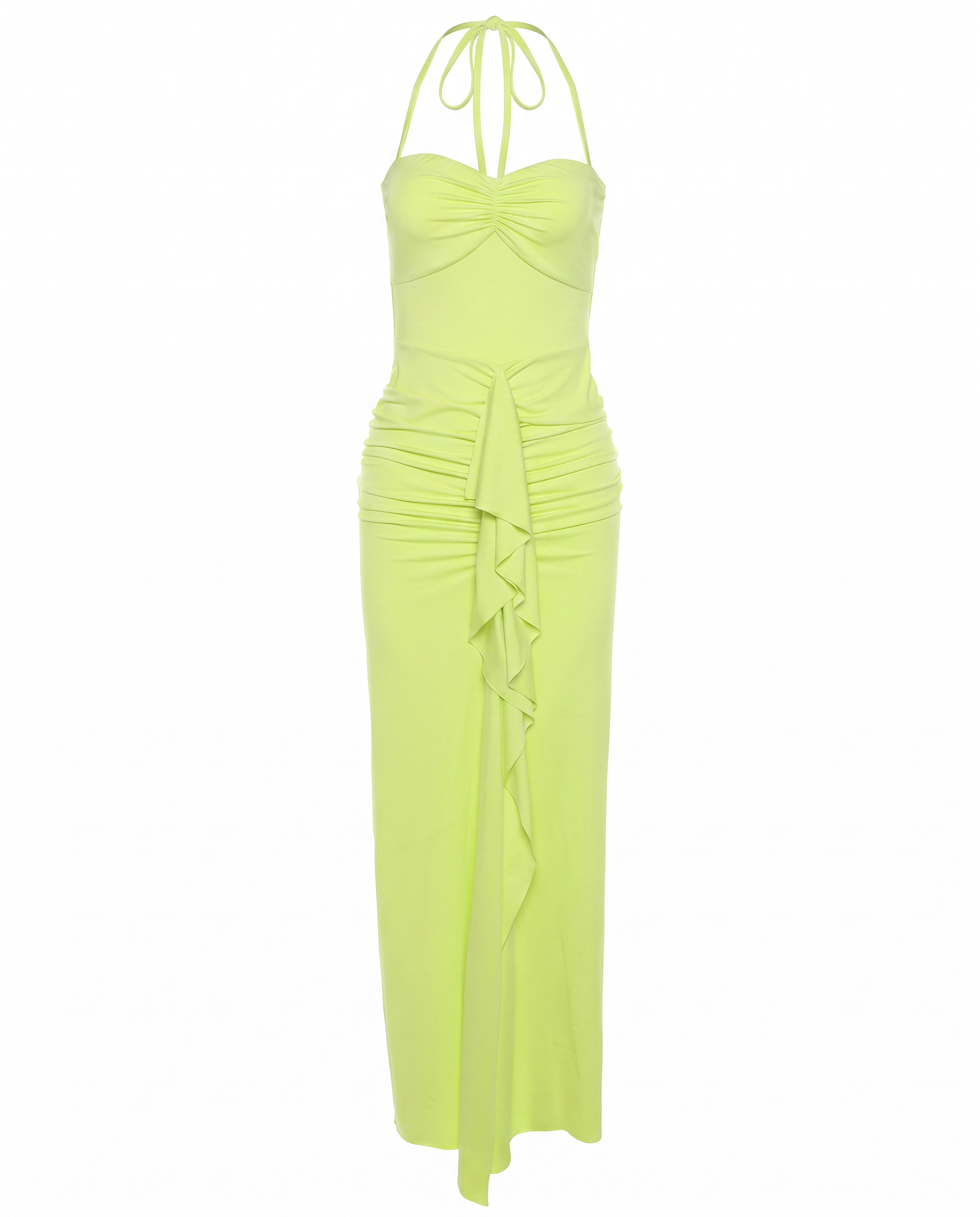 Ruffle-Trim Halter Maxi Dress