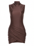 Wrap-Front Mini Dress — Chocolate