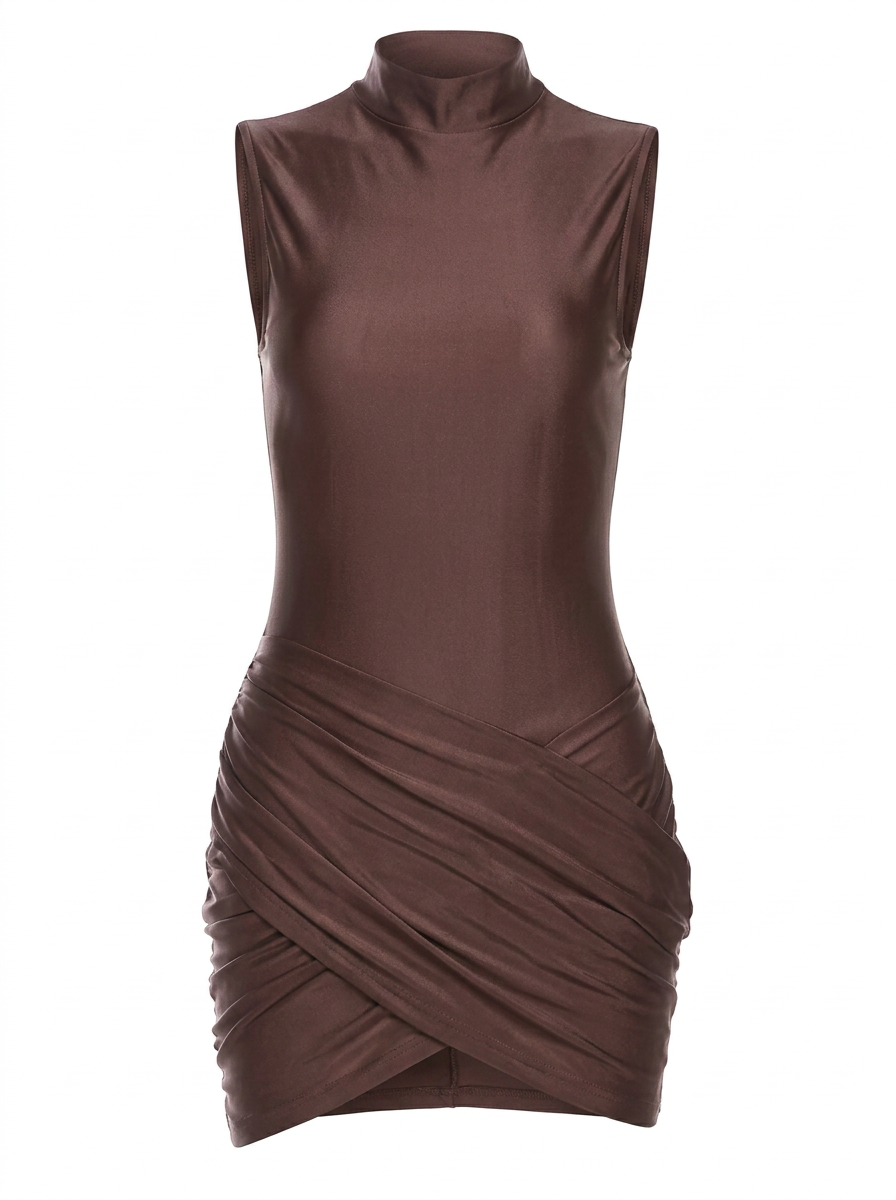 Wrap-Front Mini Dress — Chocolate