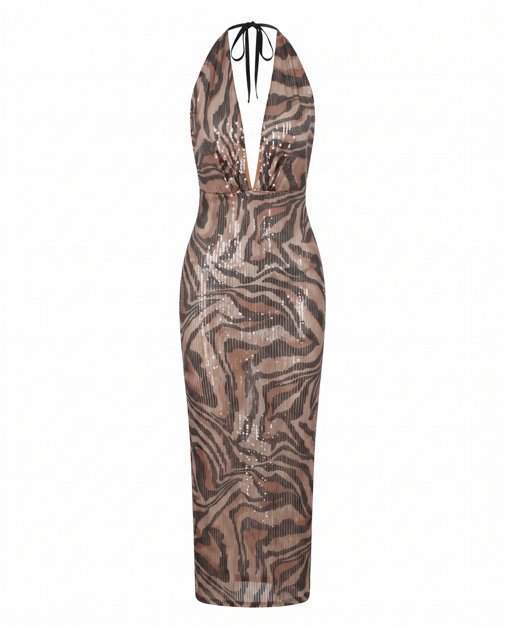 Sequin Leopard Halter Maxi Dress