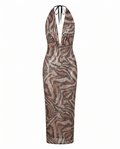 Sequin Leopard Halter Maxi Dress