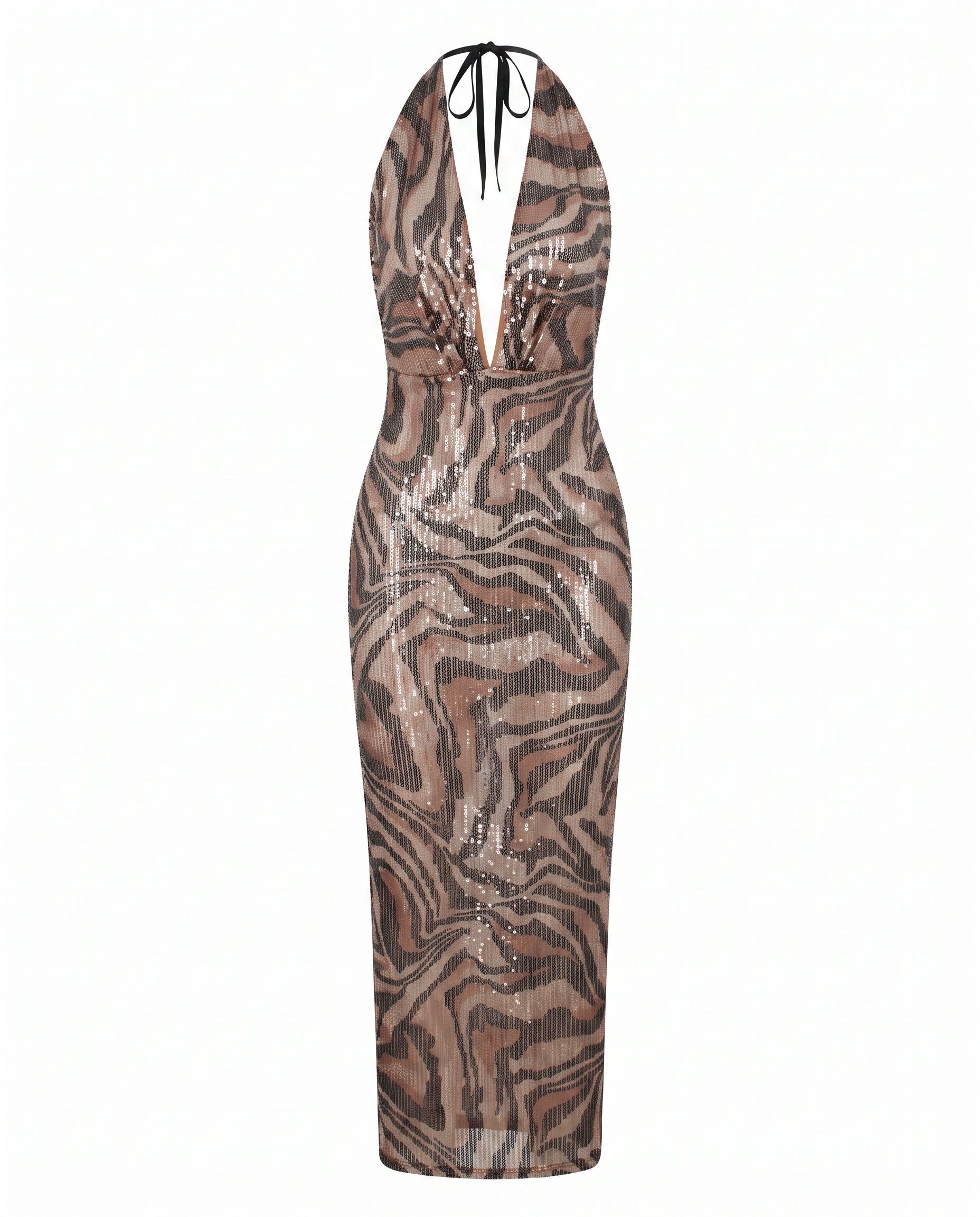 Sequin Leopard Halter Maxi Dress