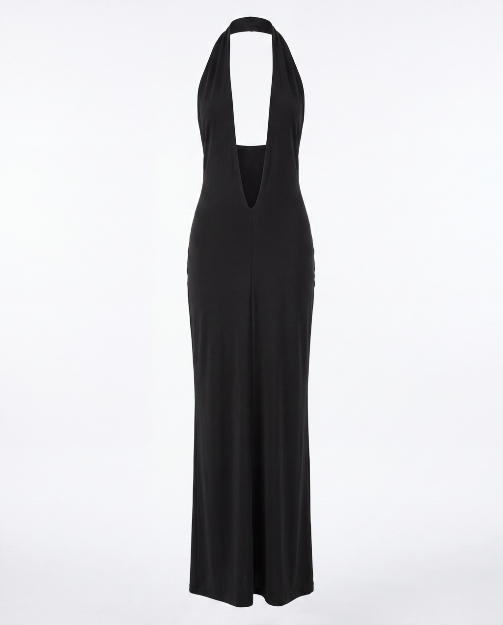 Backless Halter Maxi Dress — Black