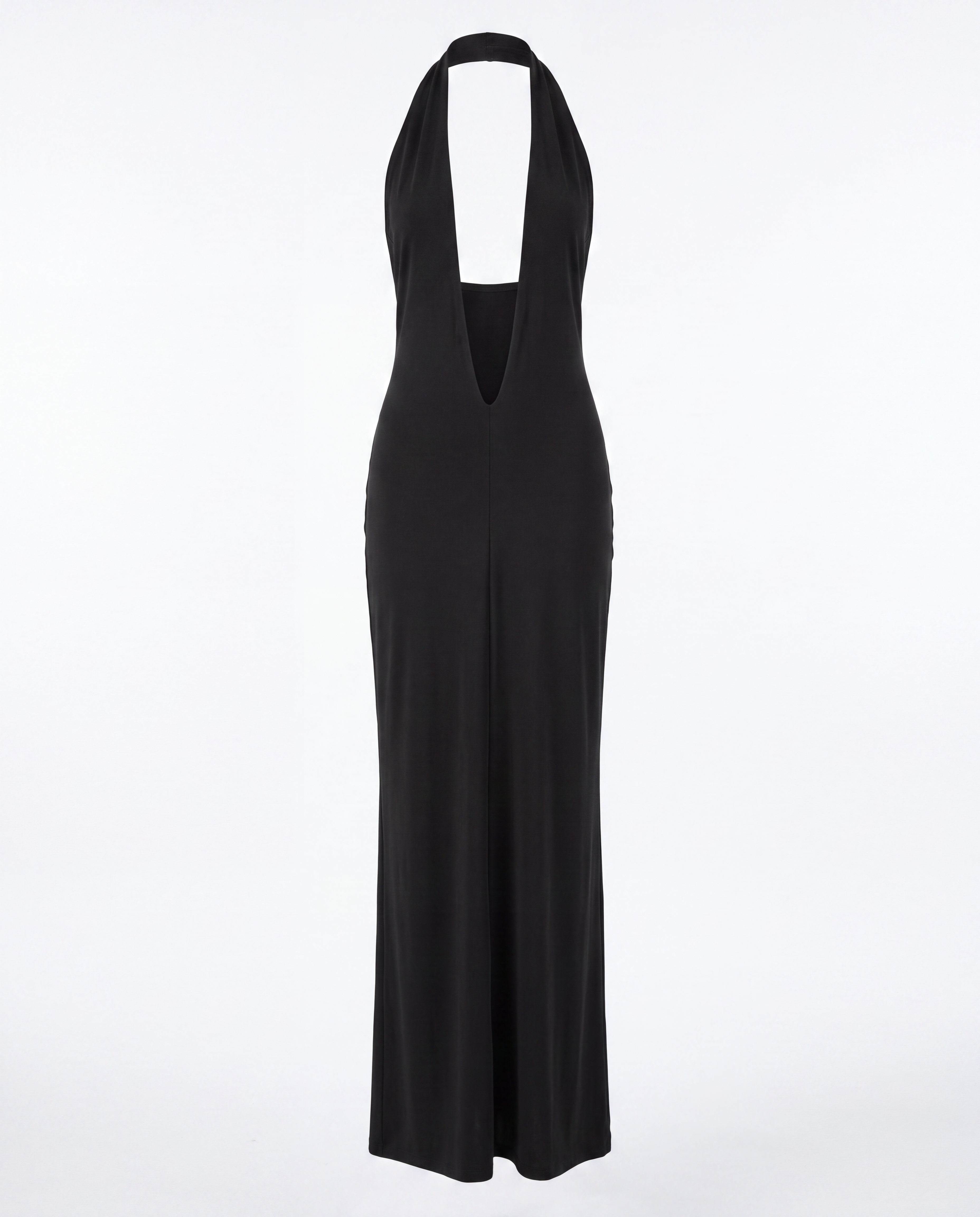 Backless Halter Maxi Dress — Black