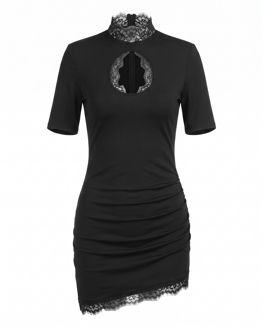 Lace-Trim Keyhole Bodycon Dress