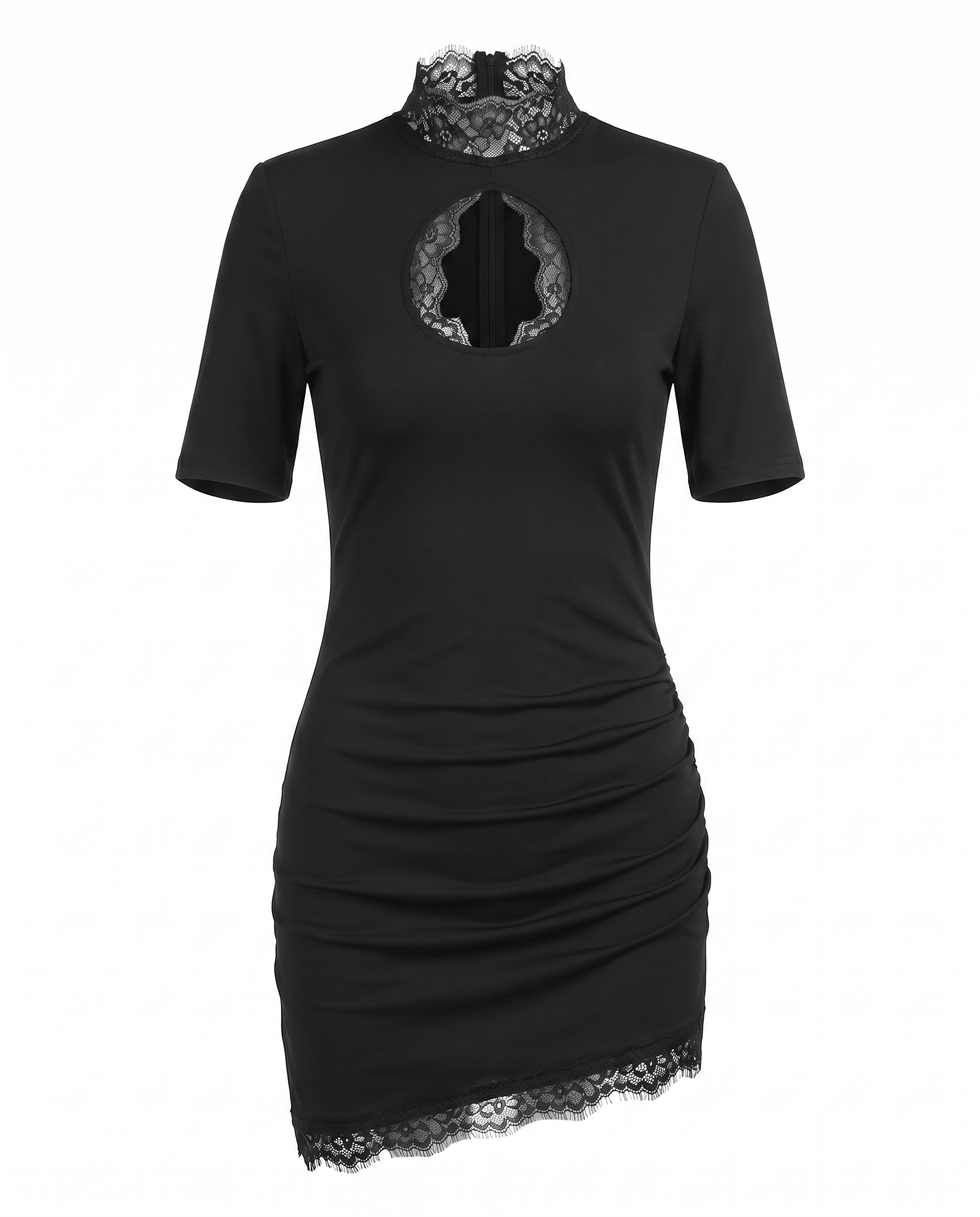 Lace-Trim Keyhole Bodycon Dress