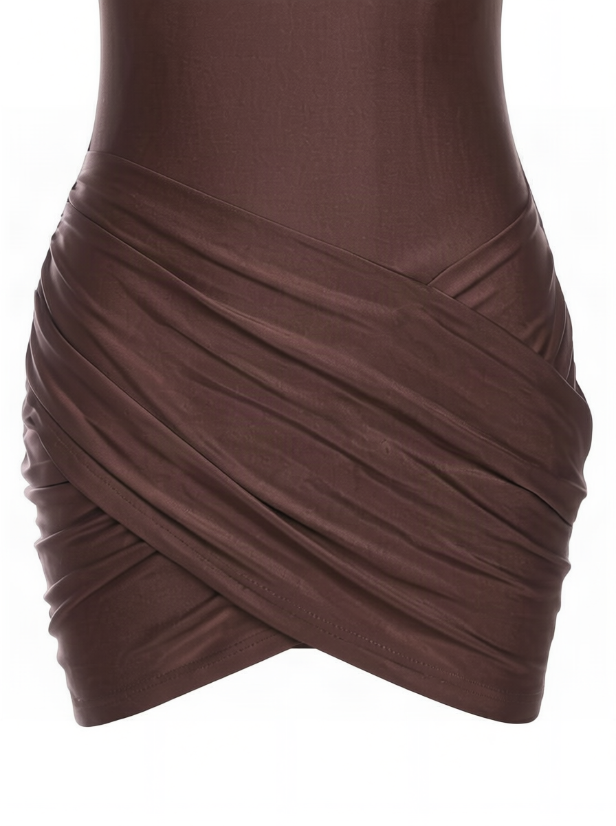 Wrap-Front Mini Dress — Chocolate