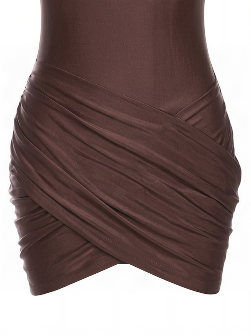 Wrap-Front Mini Dress — Chocolate