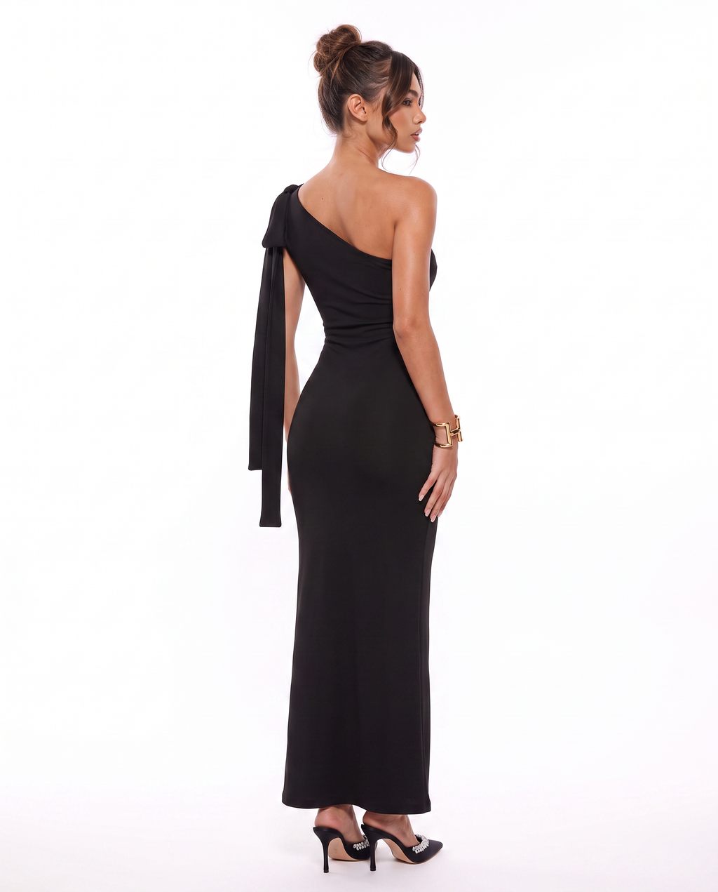 One-Shoulder Bow Midi Dress