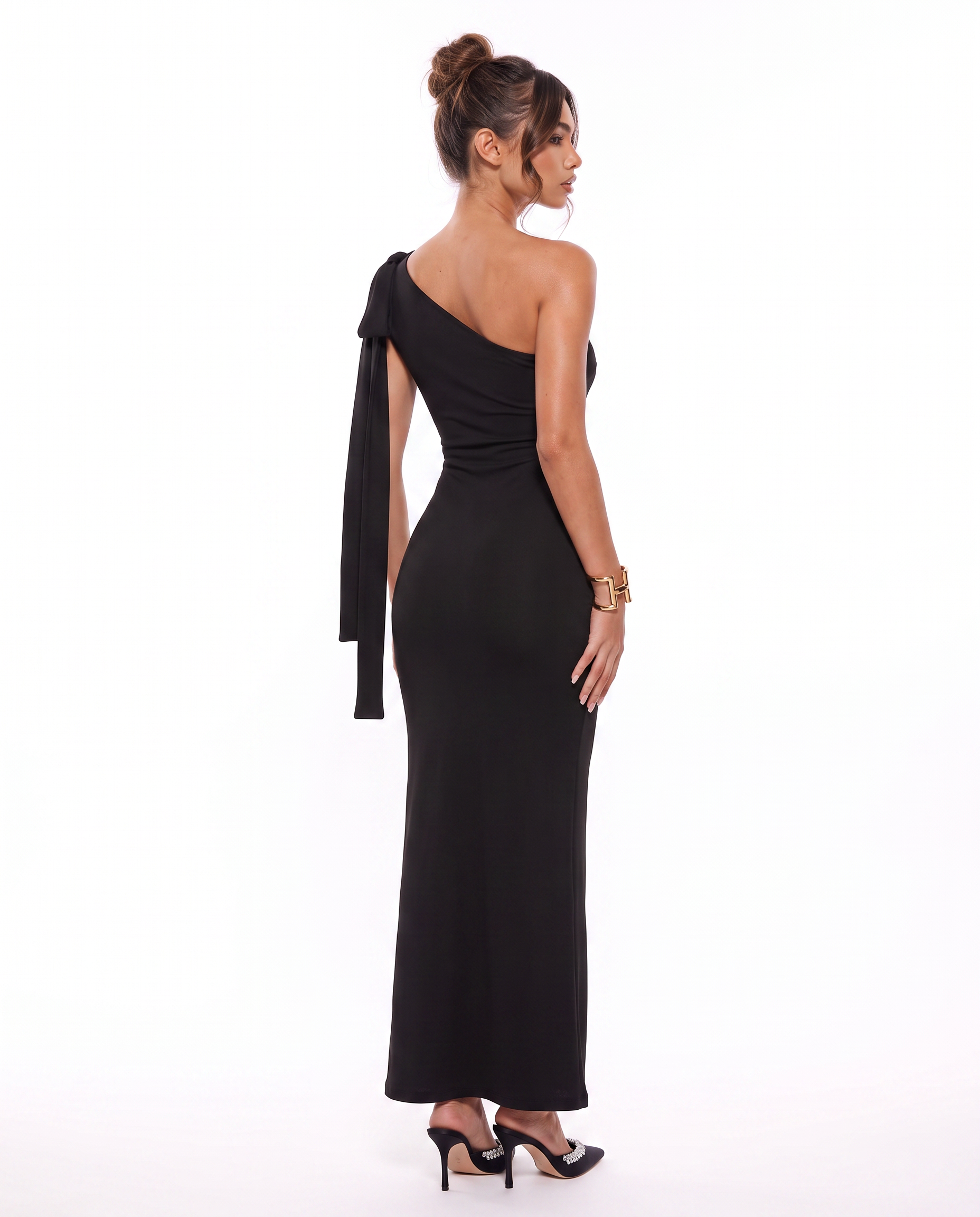 One-Shoulder Bow Midi Dress