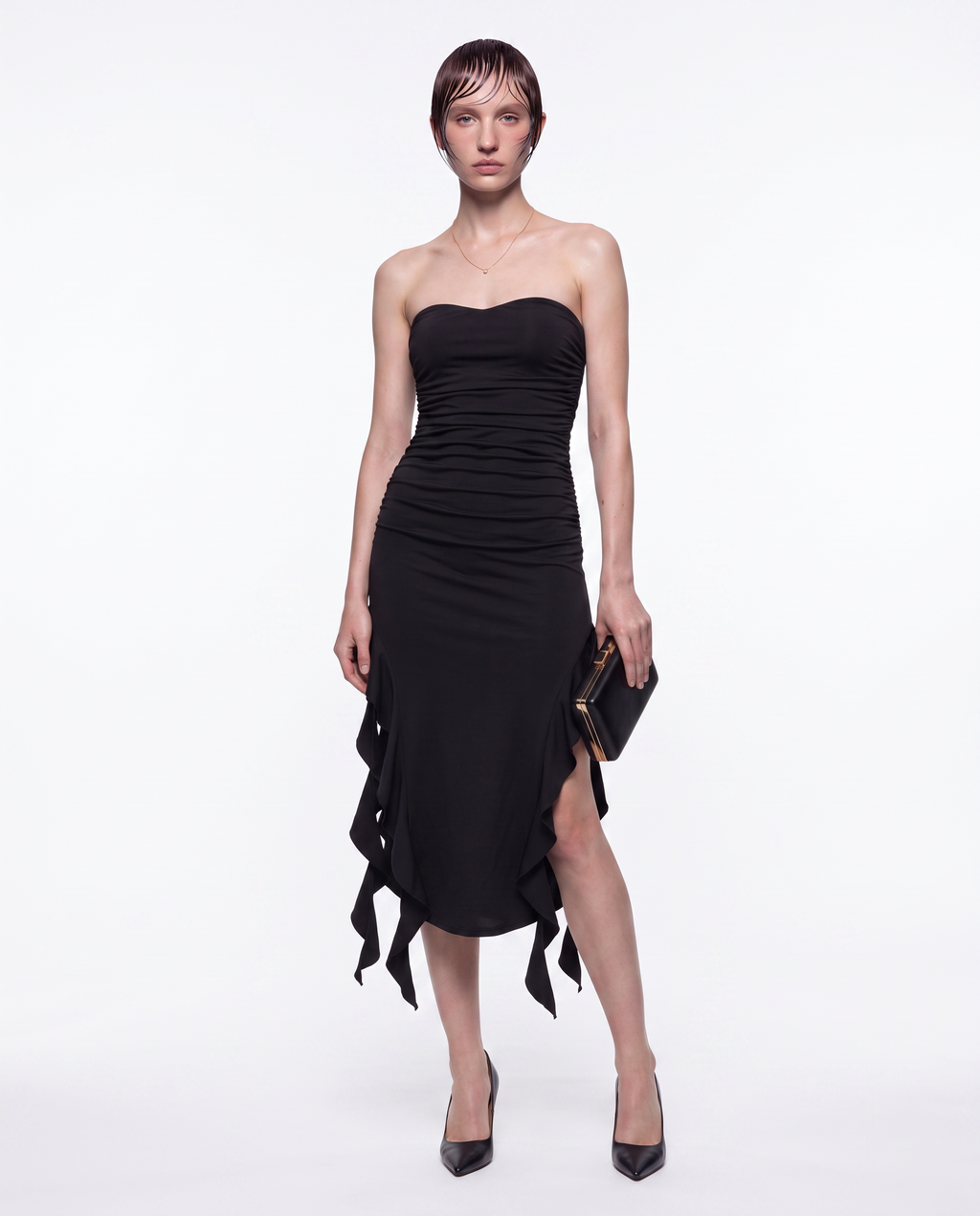 Ruffle-Hem Strapless Dress