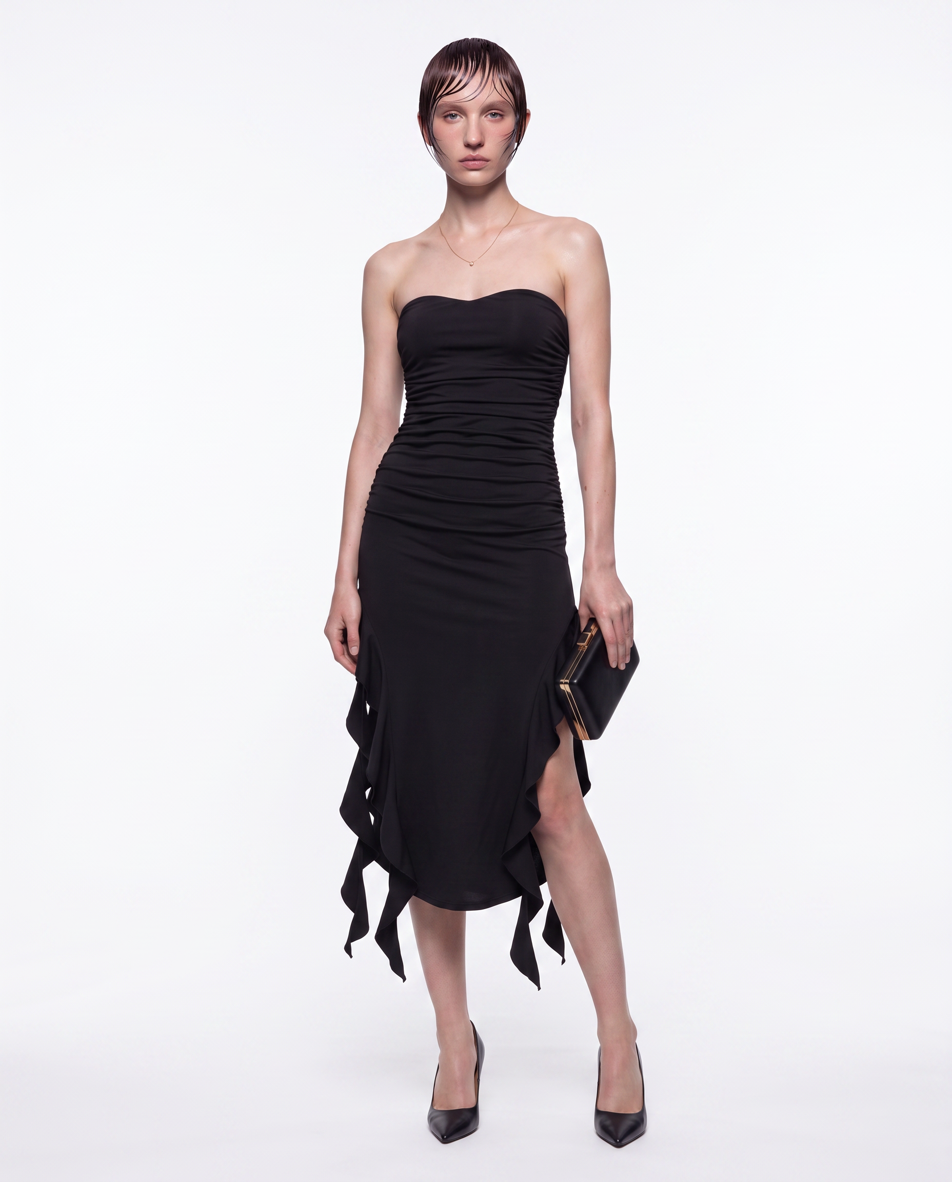 Ruffle-Hem Strapless Dress