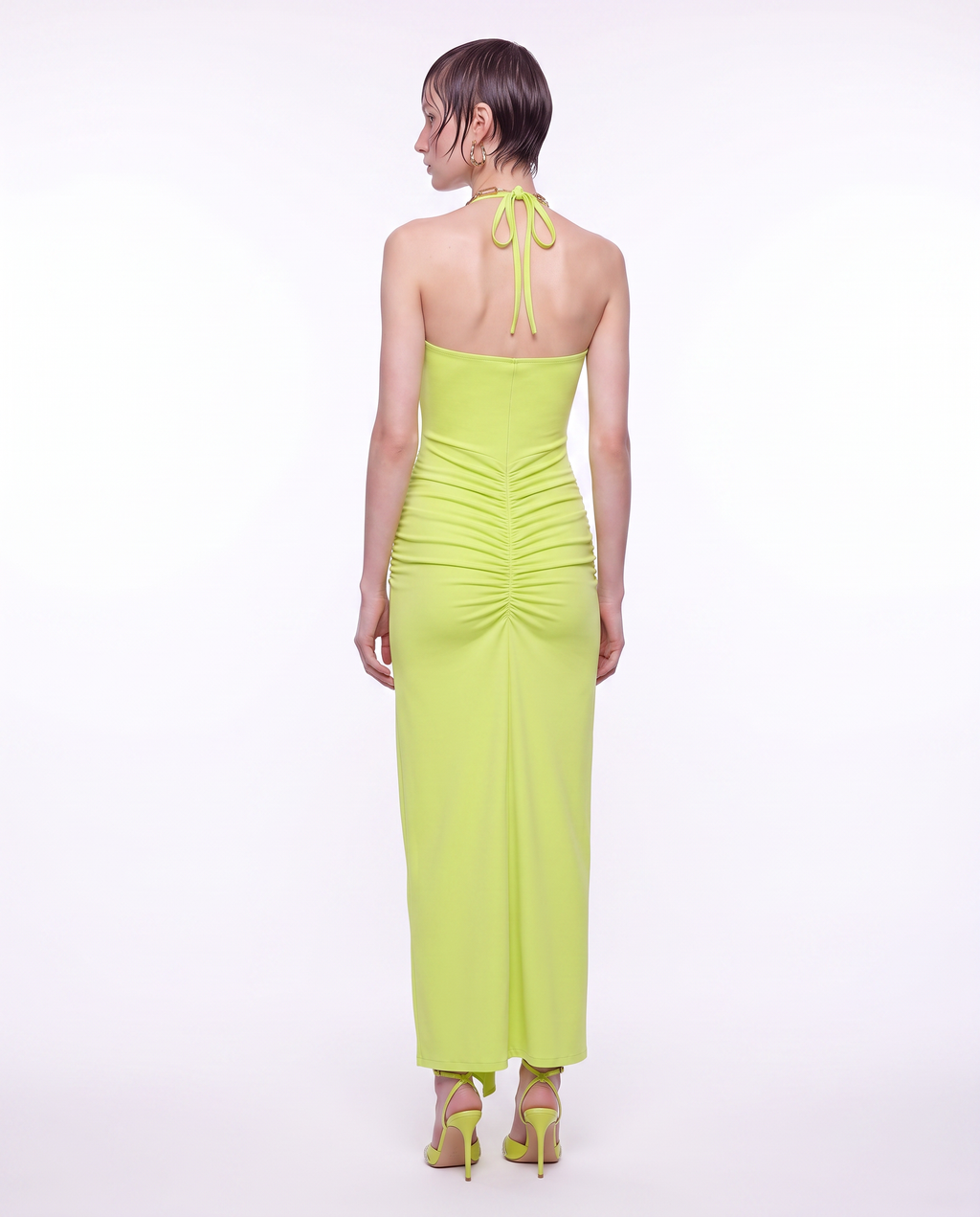 Ruffle-Trim Halter Maxi Dress