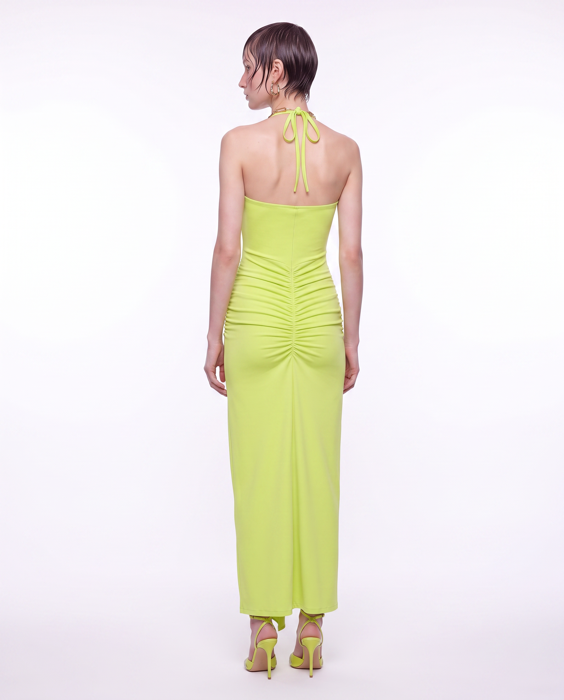 Ruffle-Trim Halter Maxi Dress