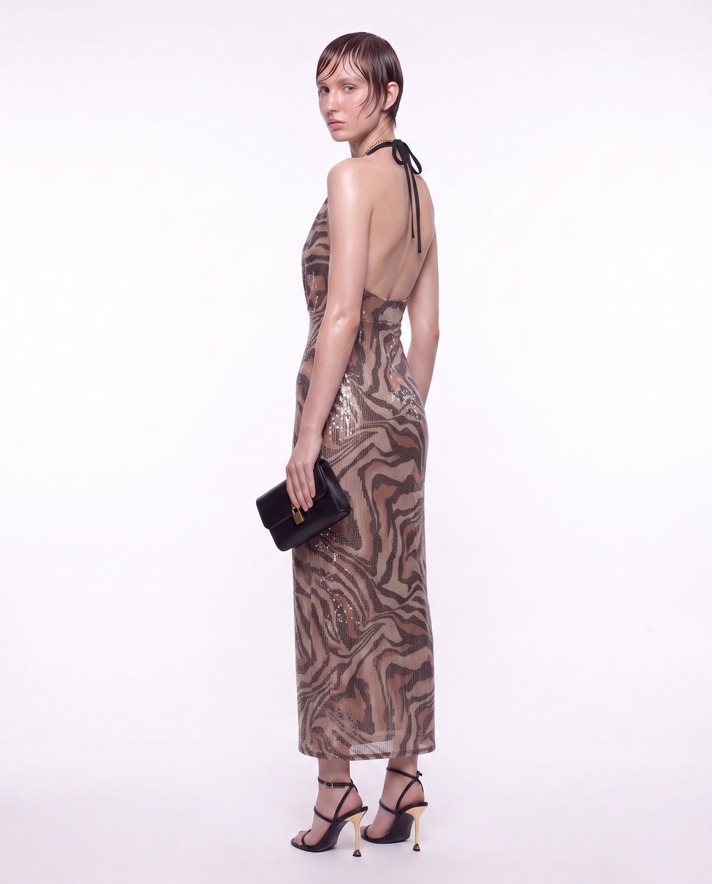 Sequin Leopard Halter Maxi Dress