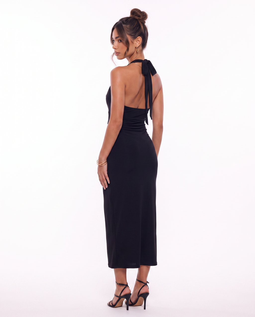 Ruched Halter Slit Dress