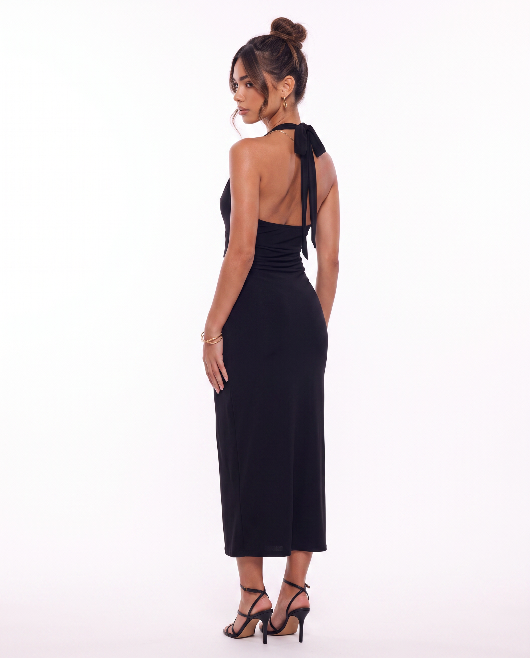 Ruched Halter Slit Dress